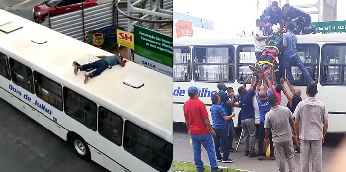 Homem despenca de passarela sobre coletivo (Foto: Reprodução)